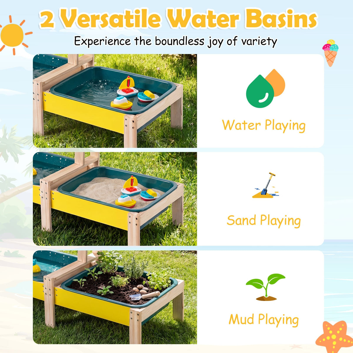 Collage showing different play options for the activity table