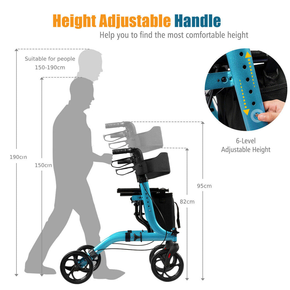 Height adjustable handle diagram for the blue rollator walker mobility aid