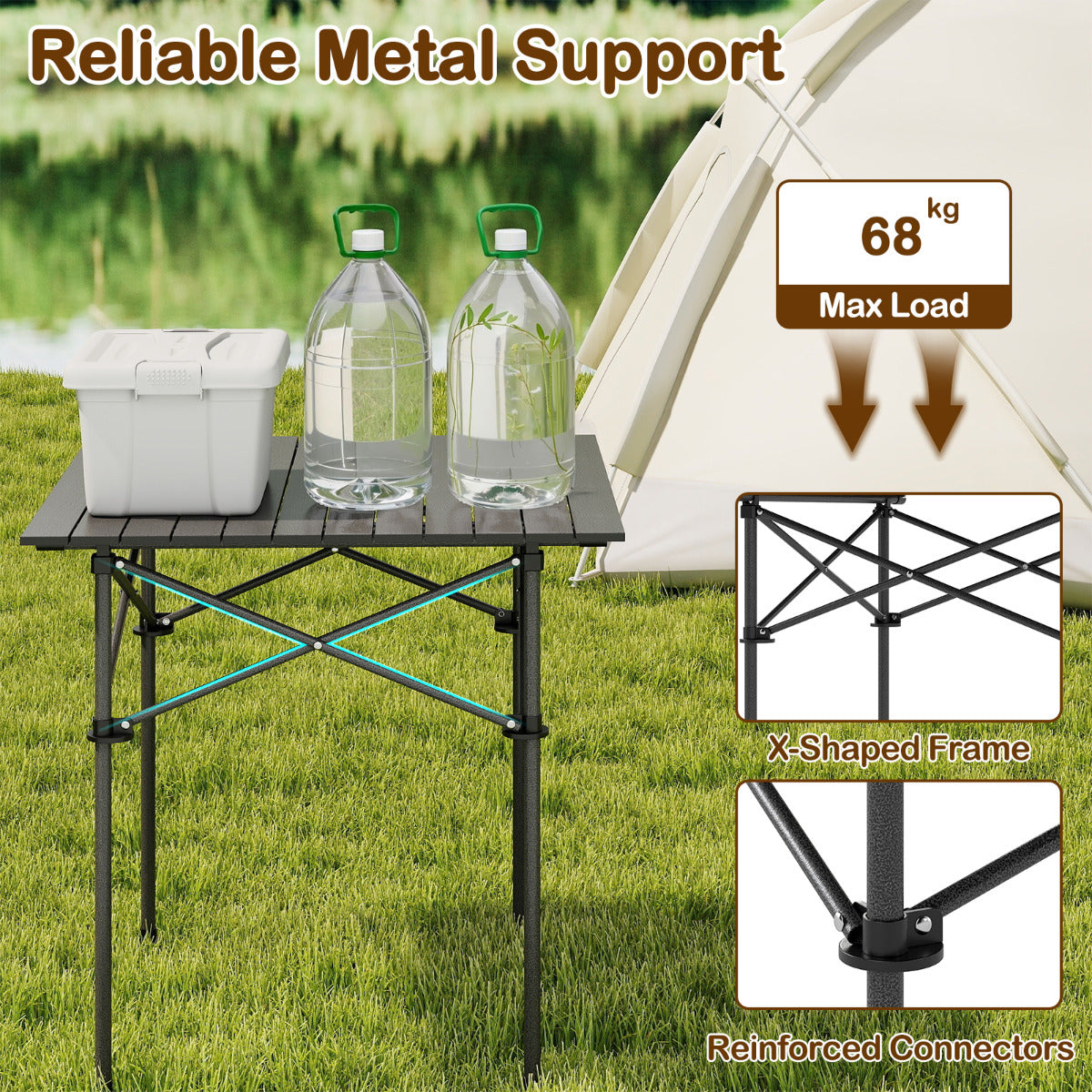 Folding Roll-up Aluminium Camping Table for 4-Black