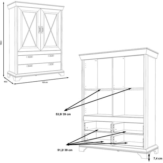 Kashmir 2 Door 2 Drawer Highboard (KSMS64) in White Pine