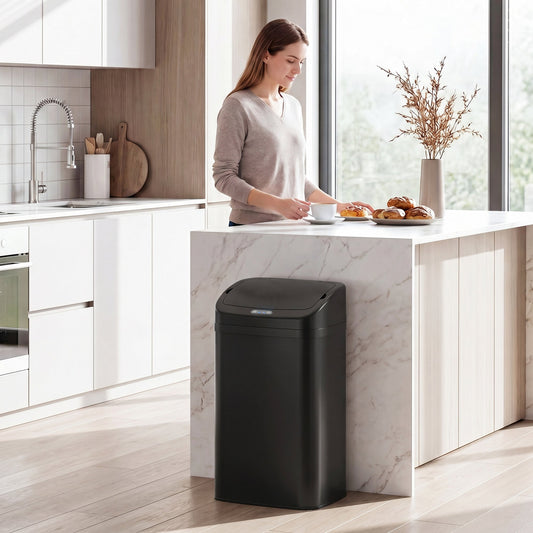 HOMCOM 48L Galvanised Steel Sensor Bin - Black