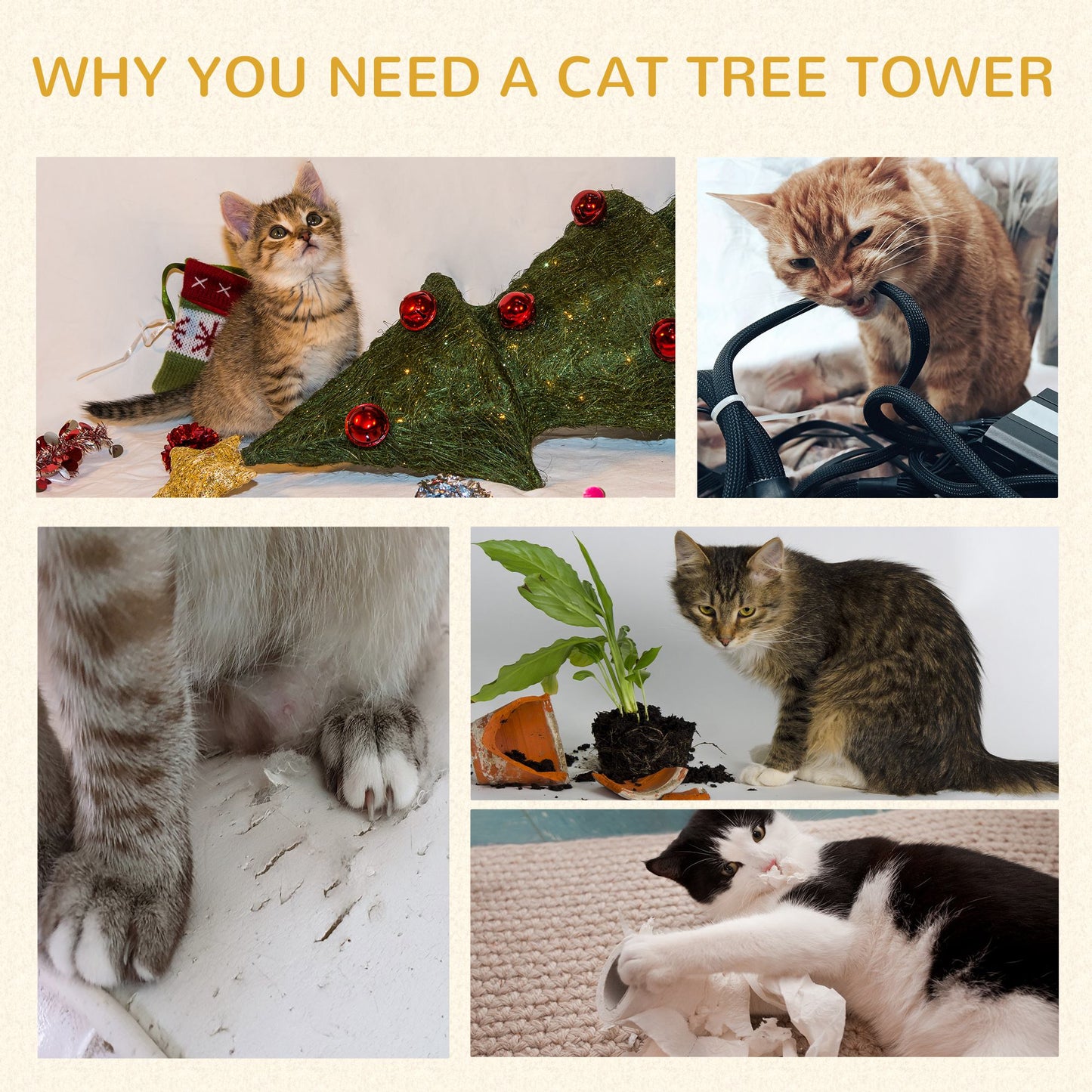 PawHut 91cm Cat Tower Scratching Posts Cat Tree for Indoor Kittens Activity Centre Grey