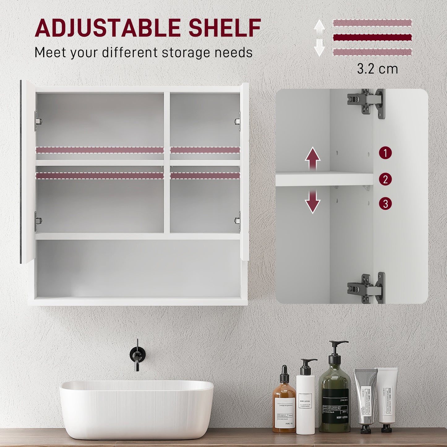 kleankin Wall Mounted Bathroom Storage Cupboard - White