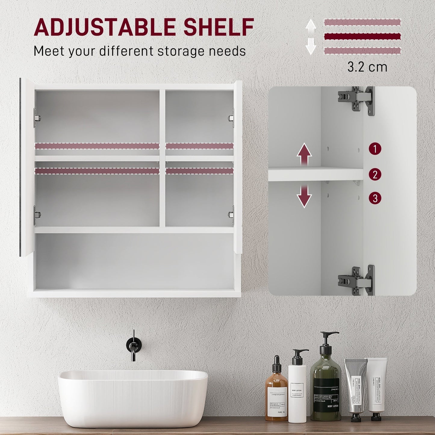 kleankin Wall Mounted Bathroom Storage Cupboard - White