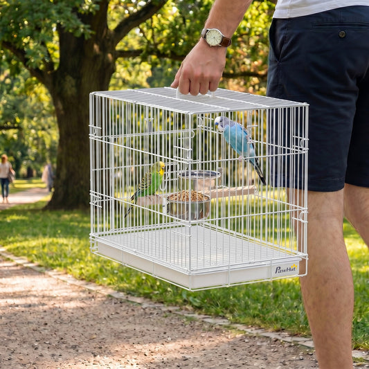 PawHut Bird Cage Foldable Portable Budgie Cage with Wooden Perch 2 Bowls for Travel 49 x 31 x 40 cm Black