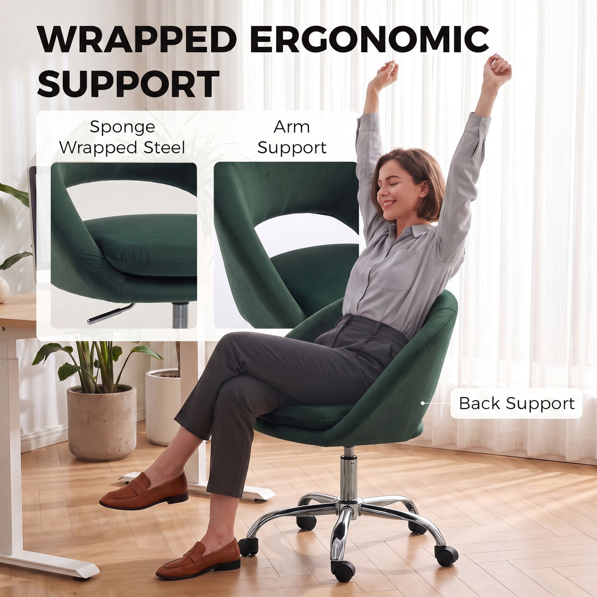 HOMCOM Velvet Desk Chair in Dark Green