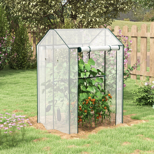 بيت زجاجي Outsunny، دفيئة صغيرة ببابين قابلين للطي، وفتحات تهوية، وغطاء مقوى، 100 × 80 × 150 سم