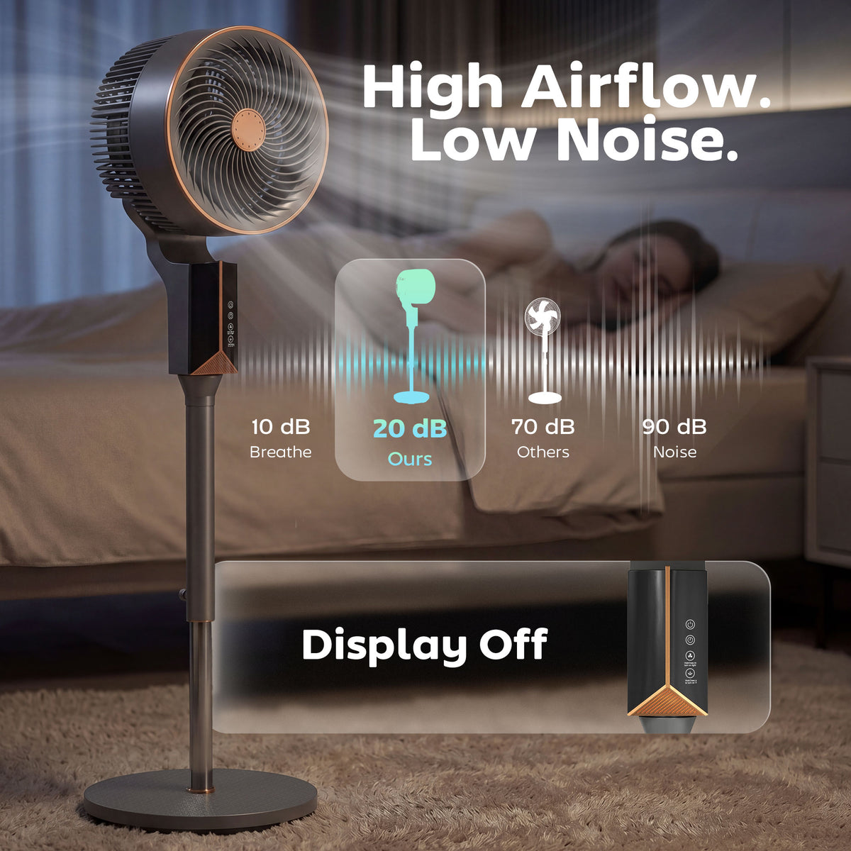HOMCOM 20 dB Silent Standing Fan in Grey