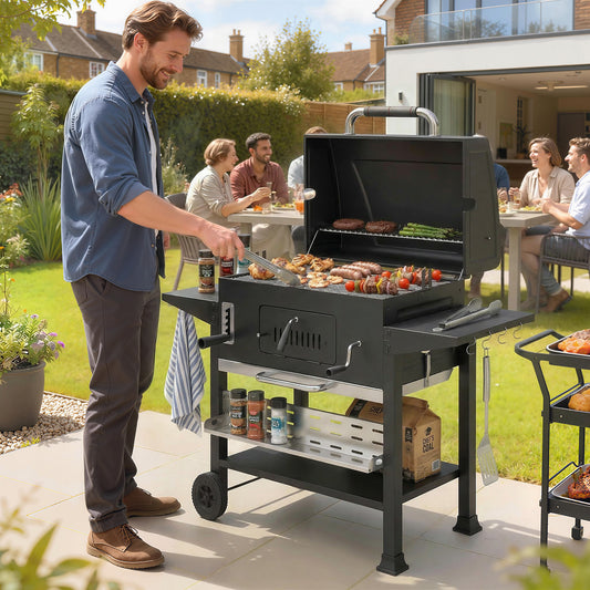 Outsunny Charcoal BBQ Grill Smoker with Electric Rotisserie Kit in Black