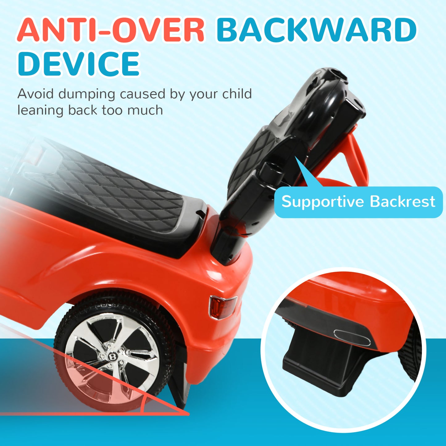 AIYAPLAY Bentley Bentayga Licensed 3-in-1 Baby Push Car, Ride on Car Sliding Car with Canopy, Horn Music - Red