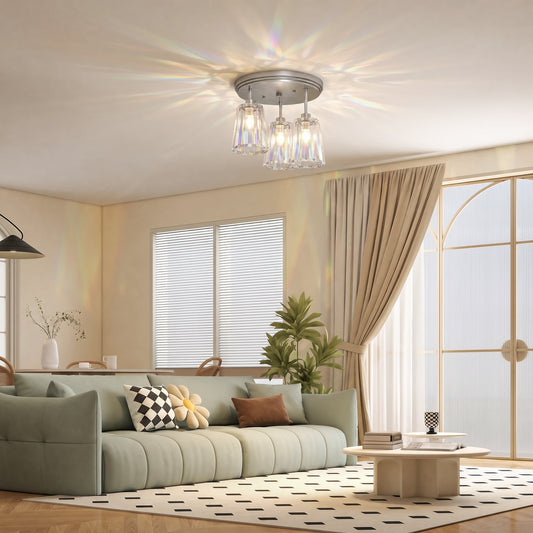 HOMCOM 3-Light Crystal Glass Ceiling Light in Silver