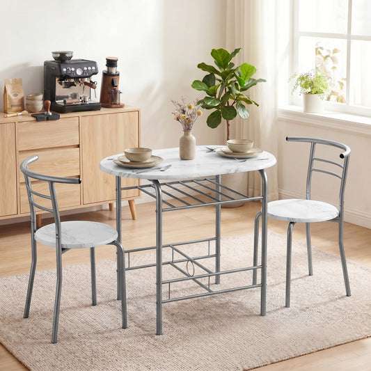 HOMCOM Three-Piece Compact Dining Set - White Marble Effect