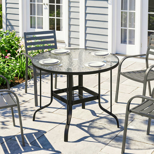 Outsunny Tempered Glass Top Round Outdoor Dining Table in Black