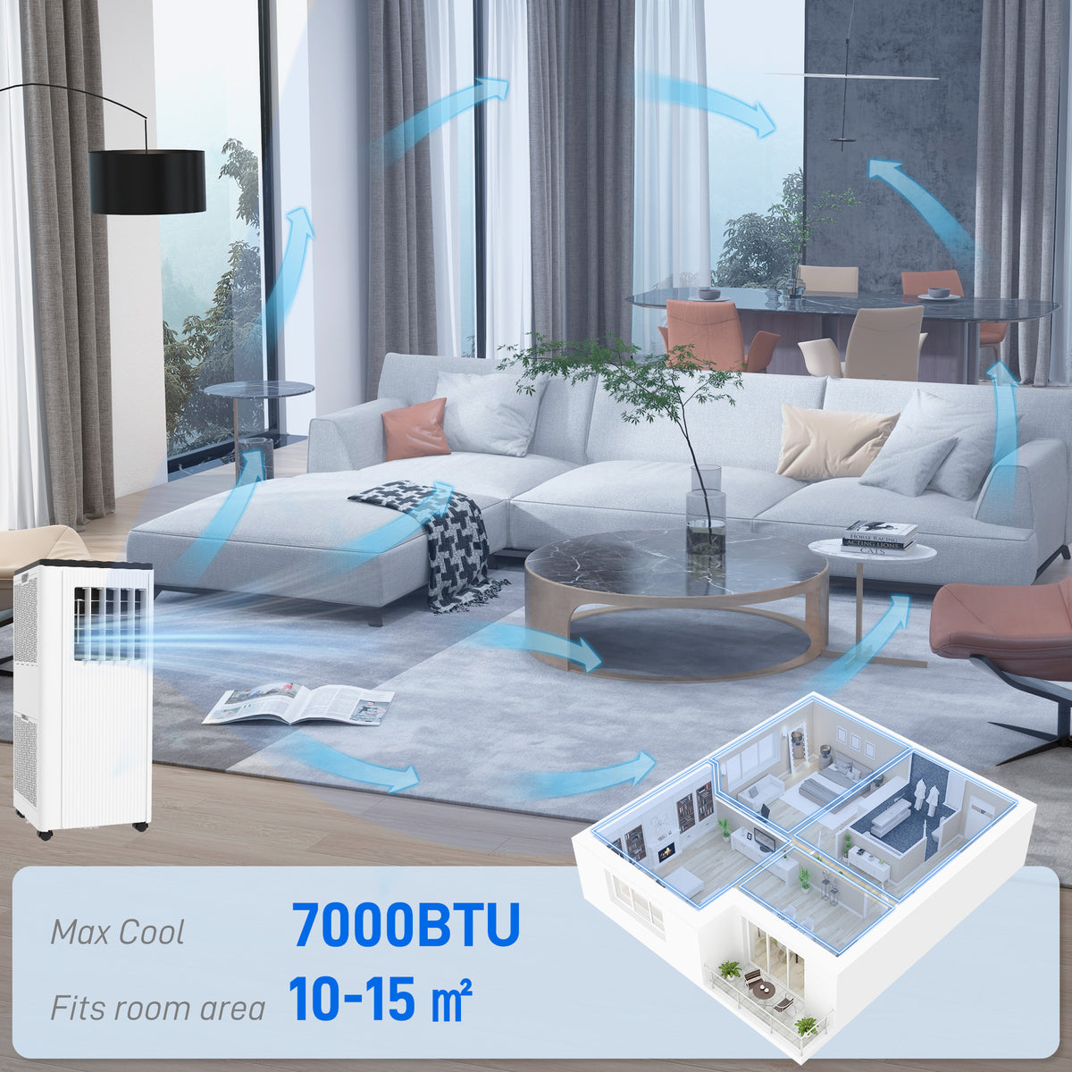 HOMCOM 7,000 BTU App-Controlled Mobile Air Conditioner in White
