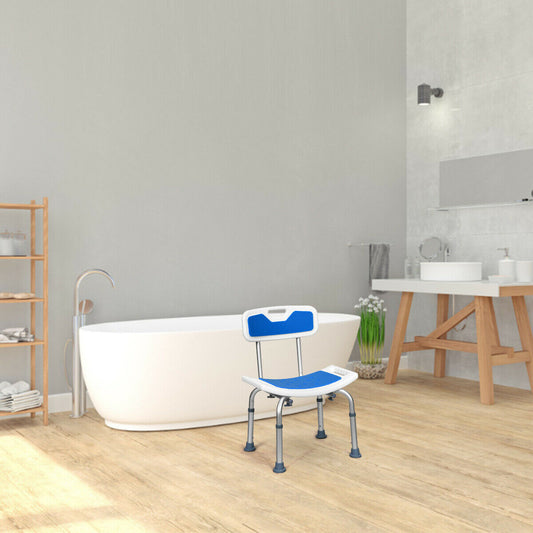 The bath safety chair placed in a modern bathroom next to a bathtub