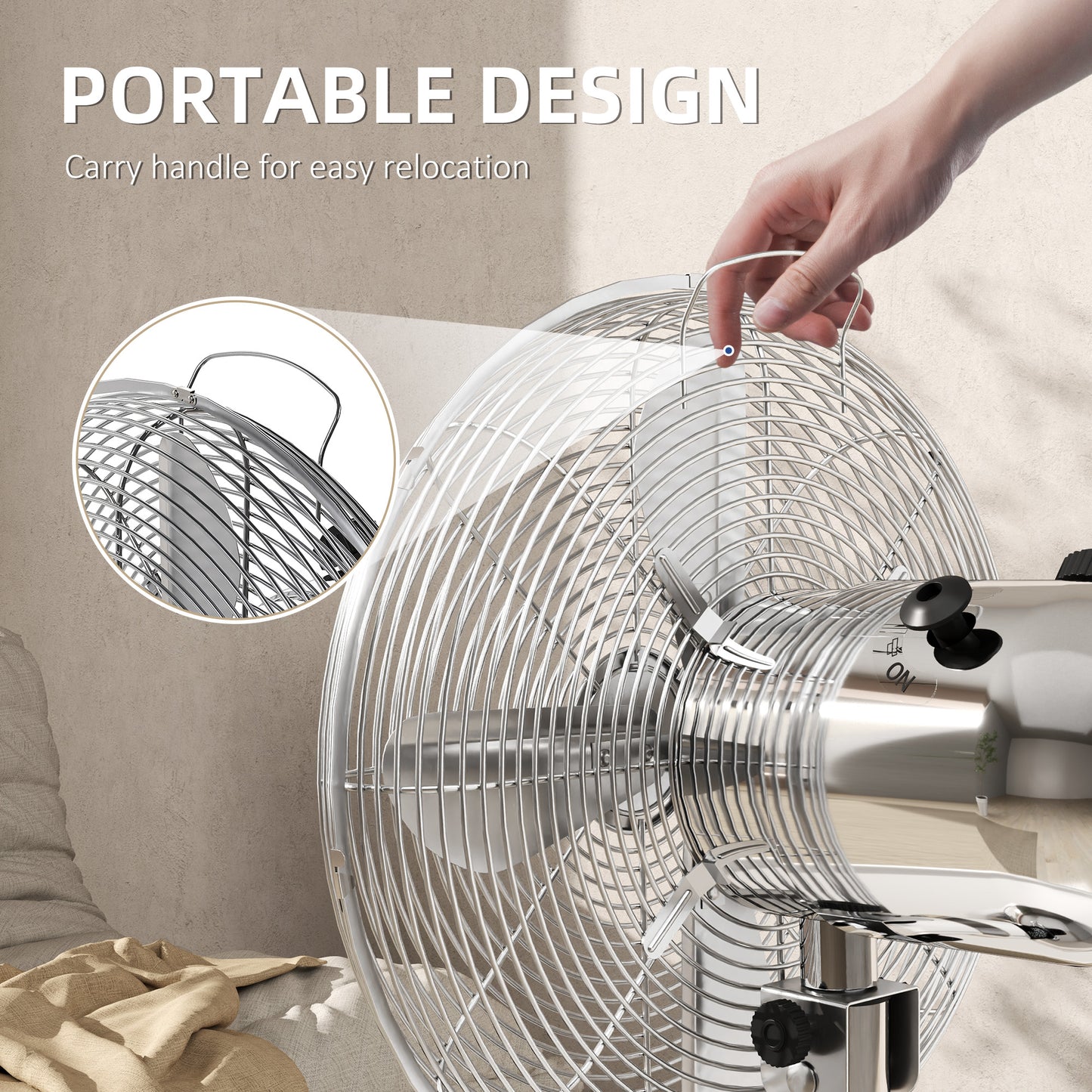 HOMCOM Three-Speed Oscillating Desk Fan - Silver-Tone
