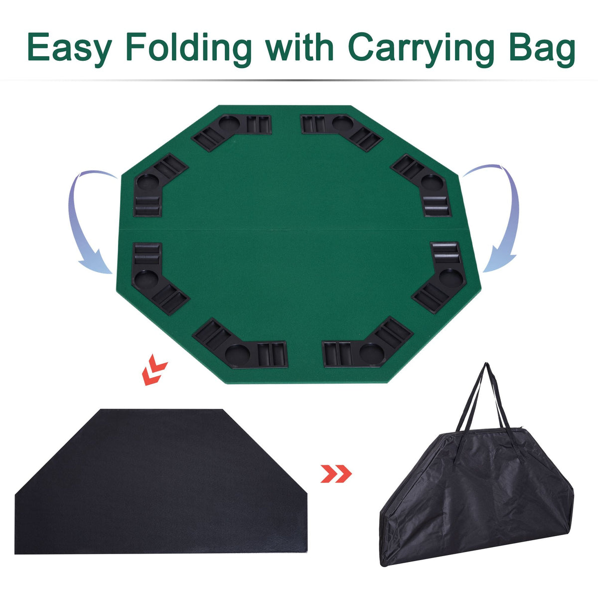Folding mechanism and storage bag for the poker table top