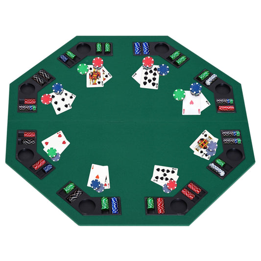 Foldable poker table top set up with playing cards and chips