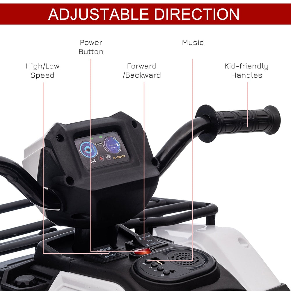 Close-up of the dashboard and handlebars of the kids electric quad bike