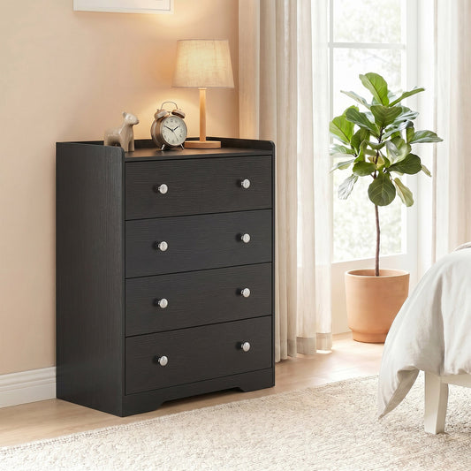 The chest of drawers placed in a bedroom next to a window with a lamp and plant on top