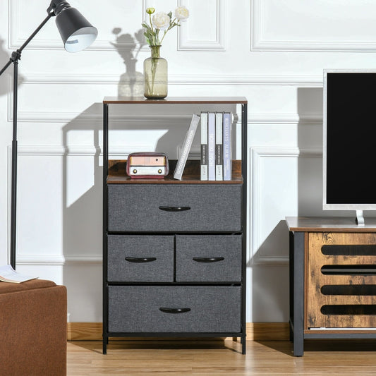 The chest of drawers in a bedroom setting next to a lamp and a television stand
