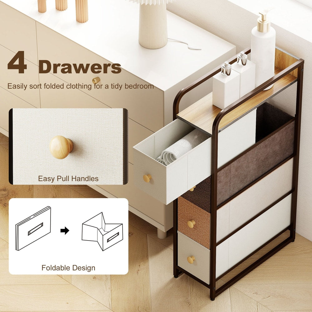 The chest of drawers with one drawer open showing storage space