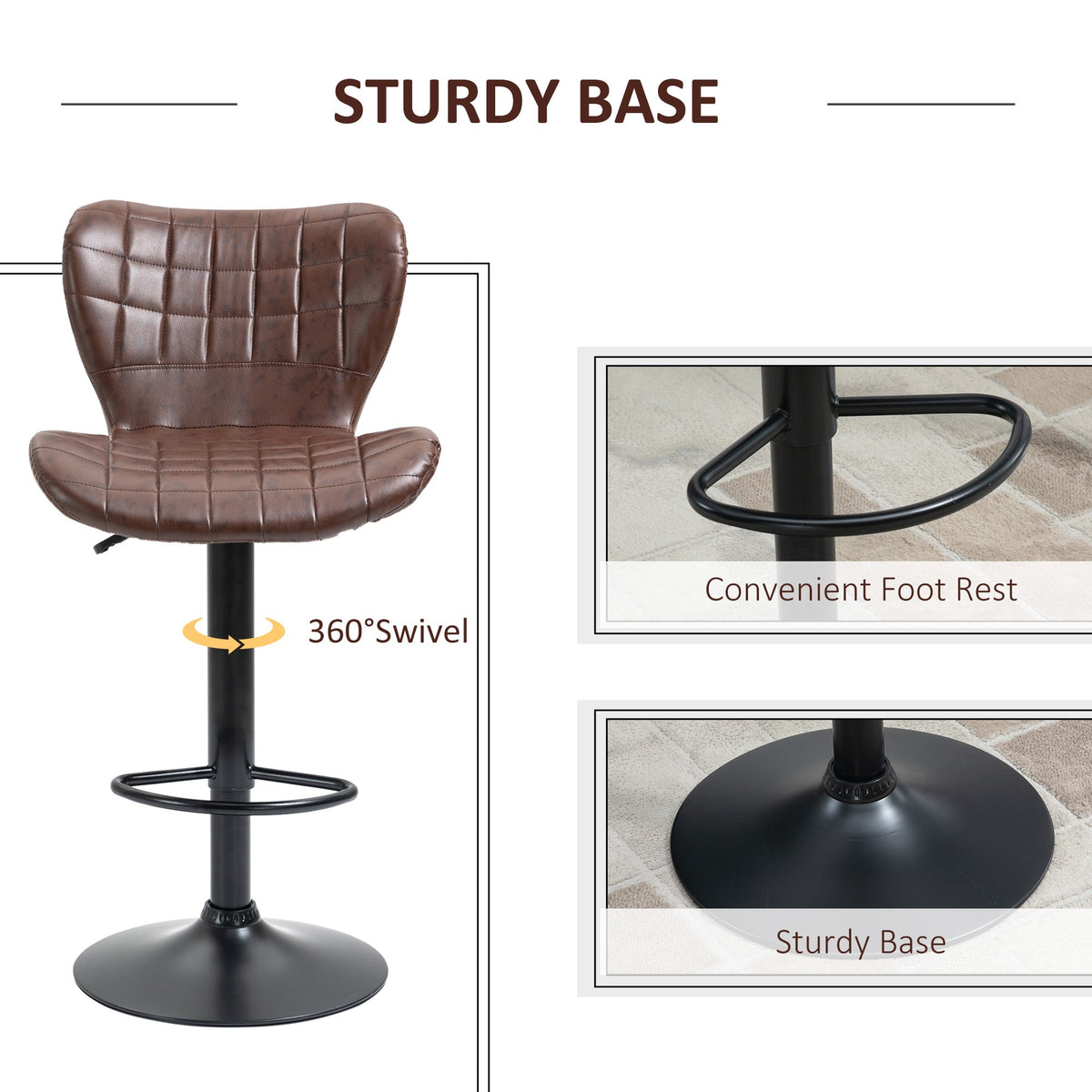 Brown PU leather bar chair showing the swivel base and footrest