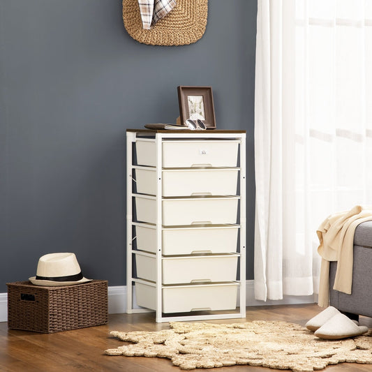 The chest of drawers in a room, styled with a hat and basket on top, next to a sofa and rug