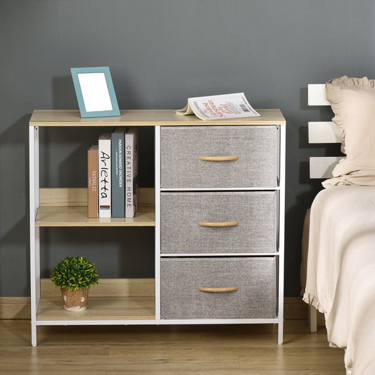 The storage cabinet placed in a bedroom next to a bed with books and a small plant on the shelves