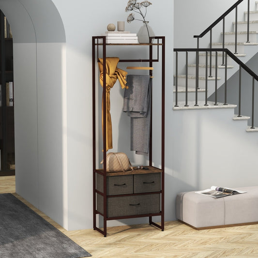 Compact clothes rail with drawers and shelf in a hallway setting