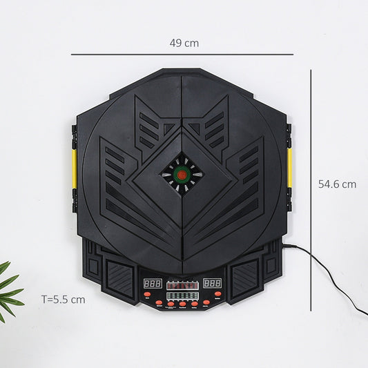 the electronic dartboard folded closed showing dimensions