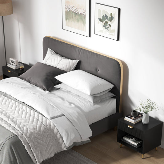 The elegant bedside table in a bedroom setting next to a bed