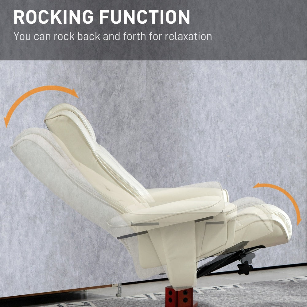 Cream white faux leather recliner armchair and footstool set demonstrating rocking function