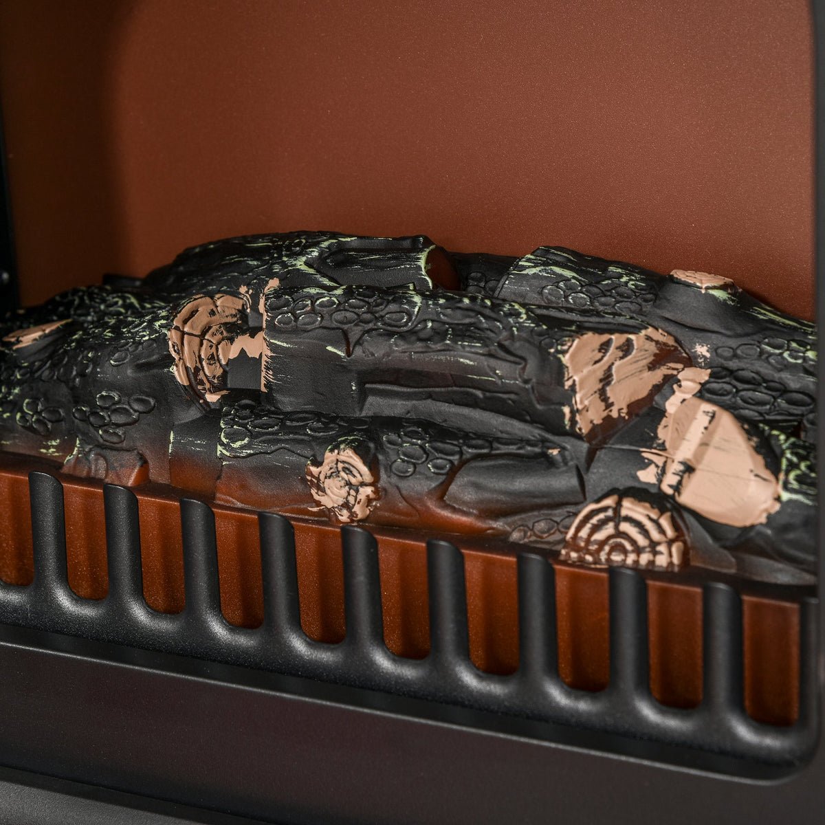 Close-up of the artificial logs inside the electric log burner