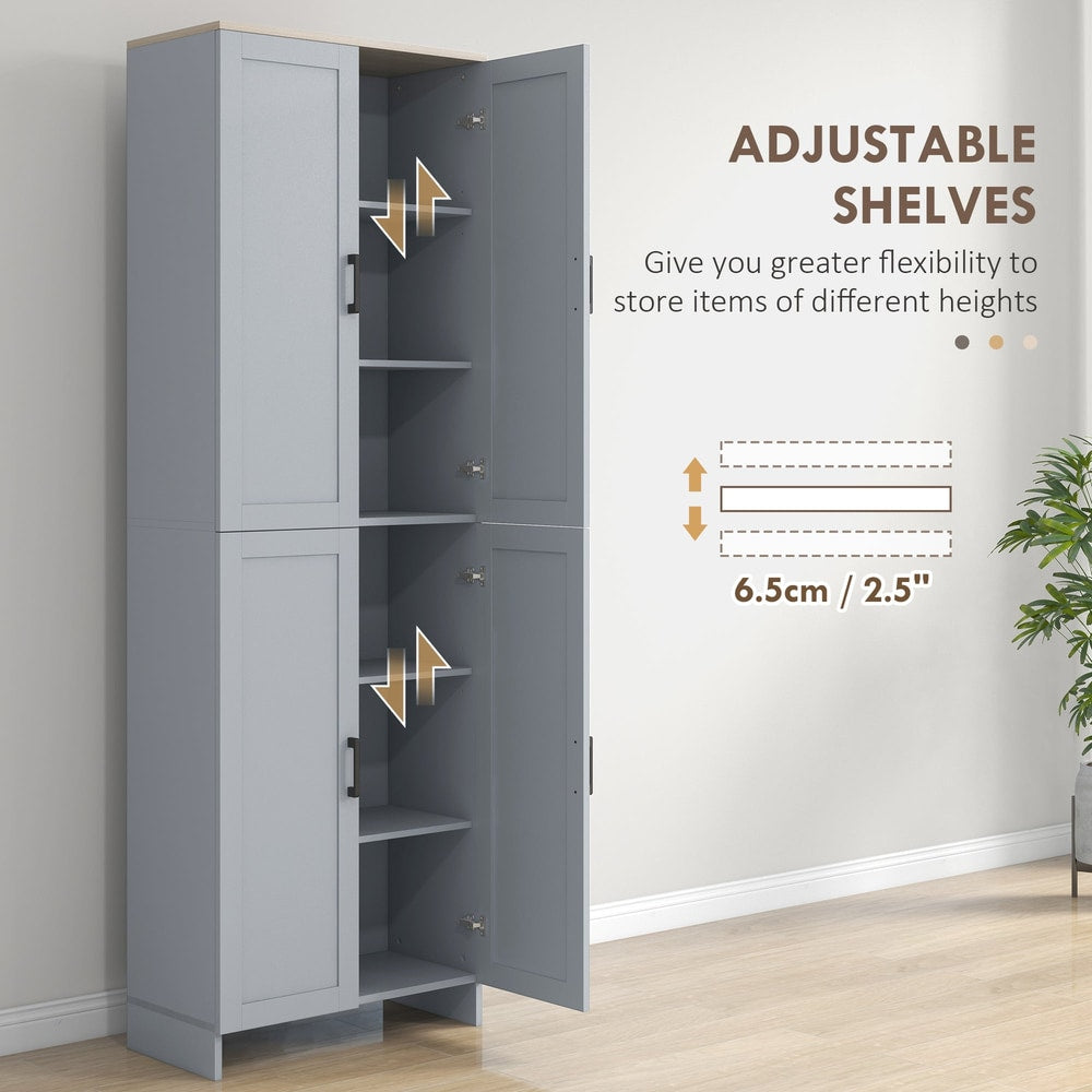 The kitchen storage cabinet shows adjustable shelves, giving flexibility to store different height items