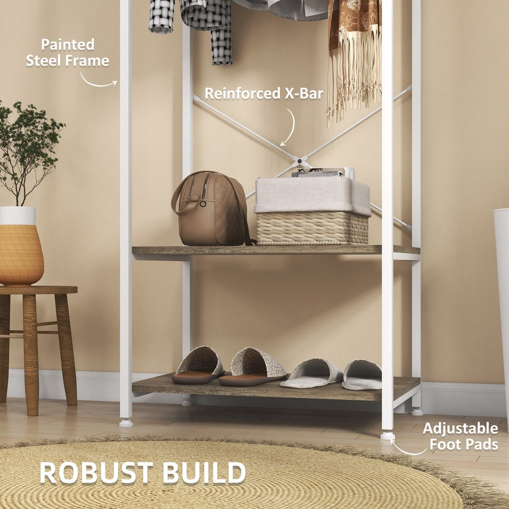 Close up of the coat rack and shoe bench tree showing construction details