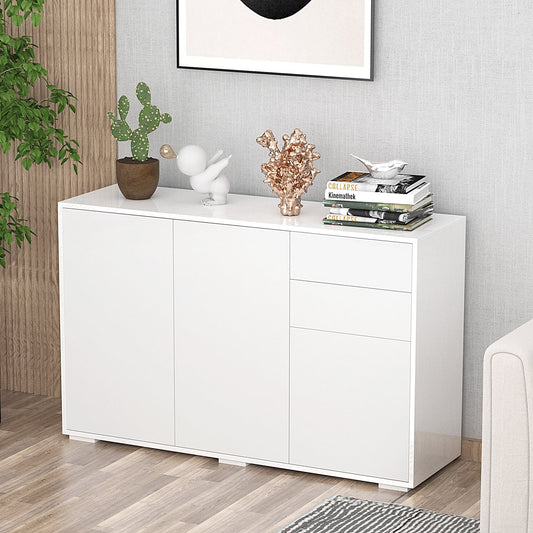The storage cabinet placed in a living room with decorative items on the flat top surface