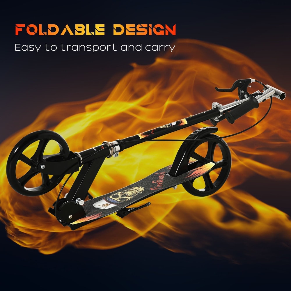 The black foldable kick scooter is shown folded for easy transport