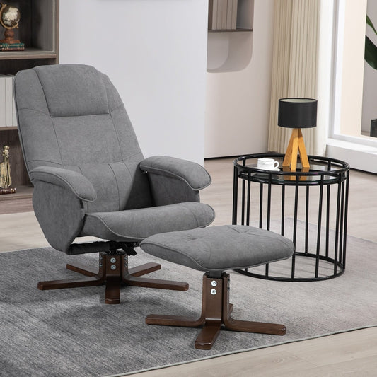 The reclining armchair and footstool set placed on a rug in a modern living room