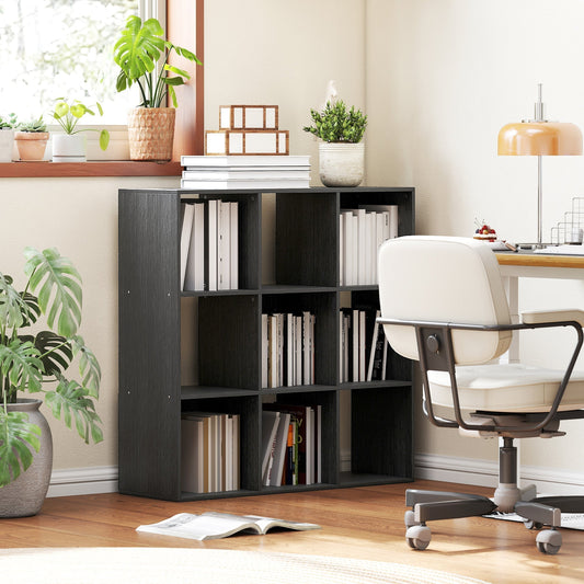 The storage cabinet placed in a home office setting filled with books and decorative items