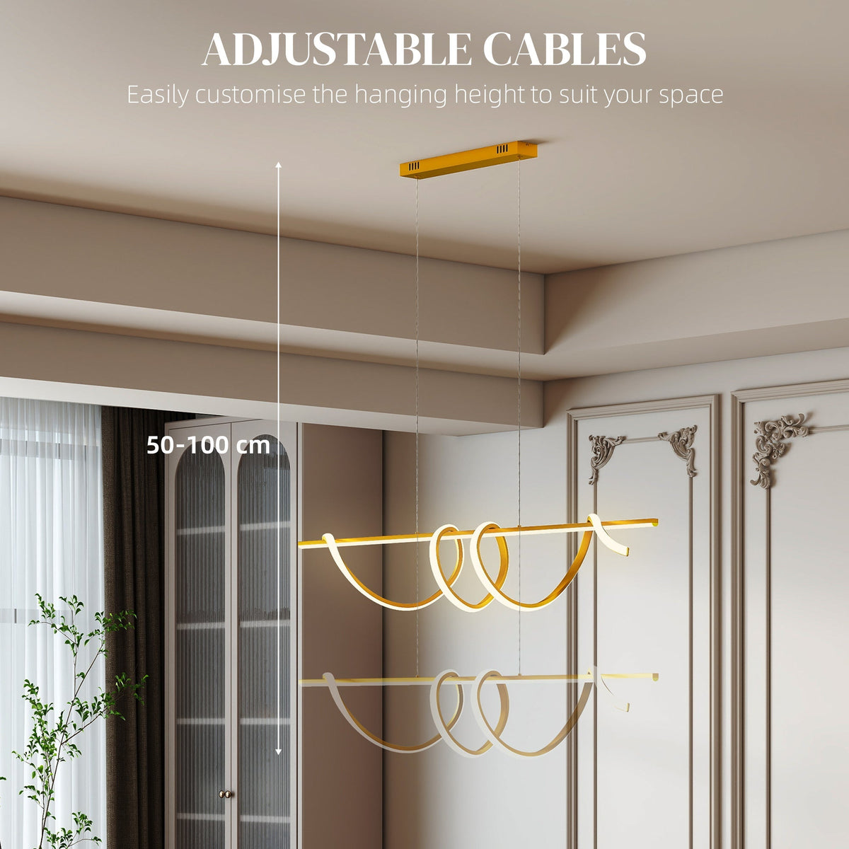 HOMCOM Pendant Light with 3 Colour Temperatures in Gold Tone