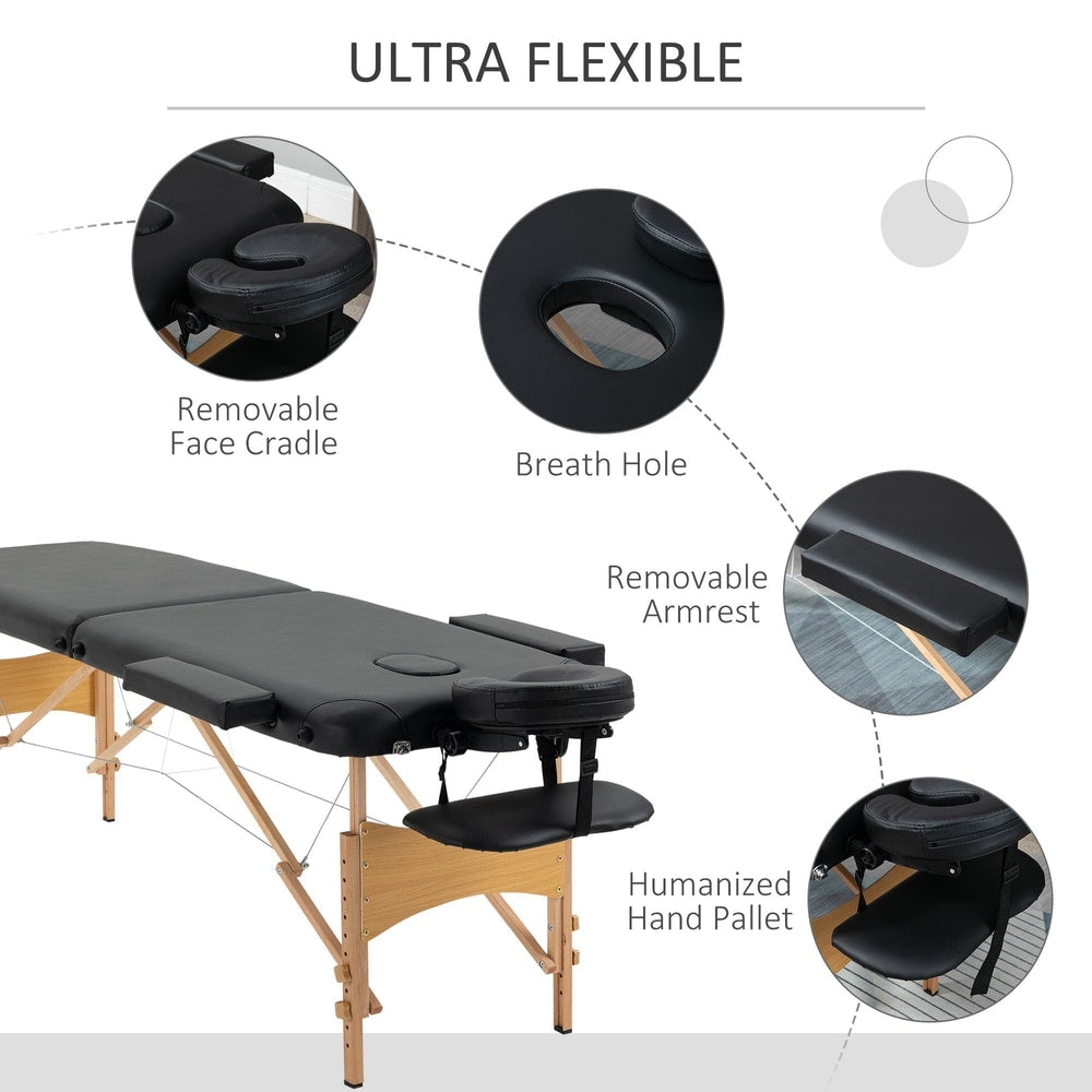 The portable massage bed showing close-up details of the removable headrest and armrests