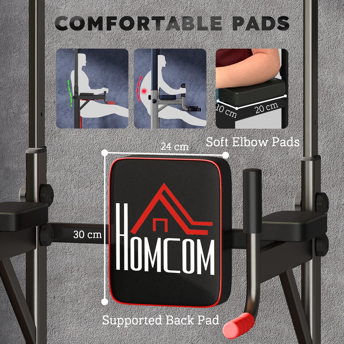 Close-up of the comfortable padded back and arm supports on the power tower station