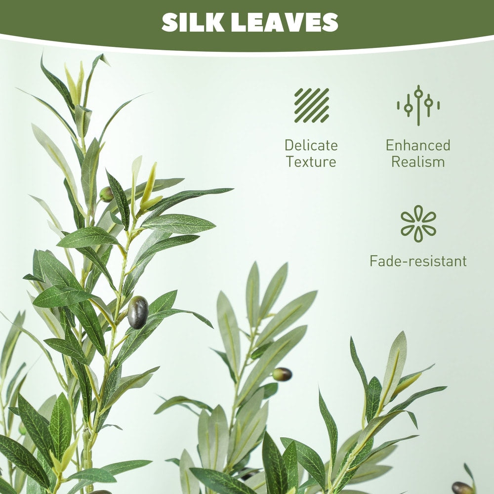 Close up of the artificial olive tree leaves and olives, highlighting delicate texture and fade resistance
