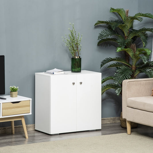 The storage cabinet placed in a living room next to a sofa and a large potted plant