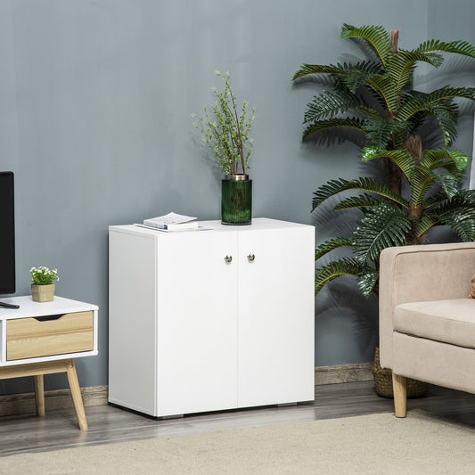 The storage cabinet placed in a living room next to a sofa and a large potted plant