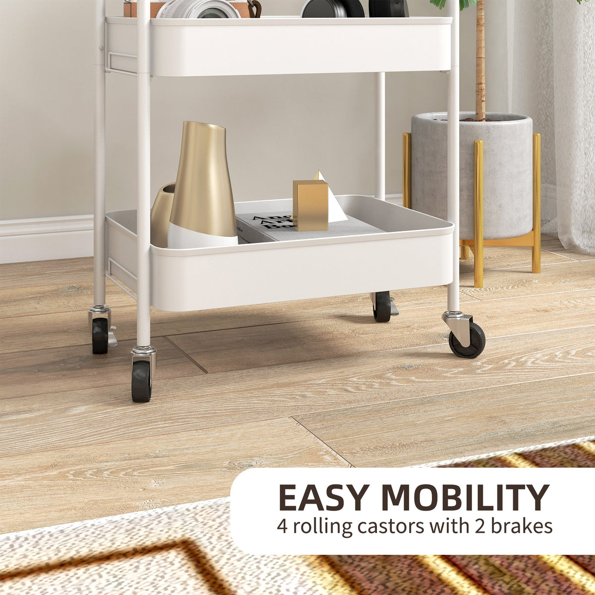 The white three-tier trolley with wheels, labelled easy mobility