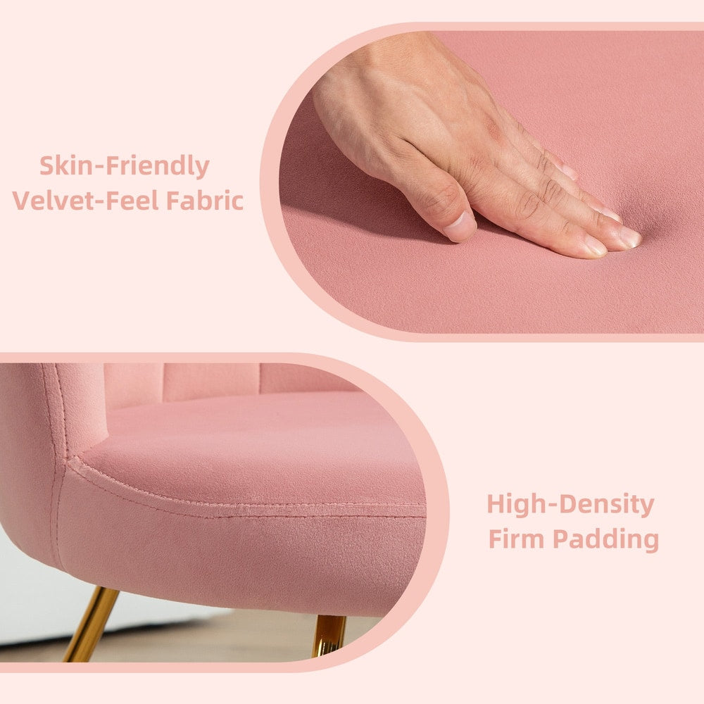 Close up of the pink velvet fabric and padding on the accent chair