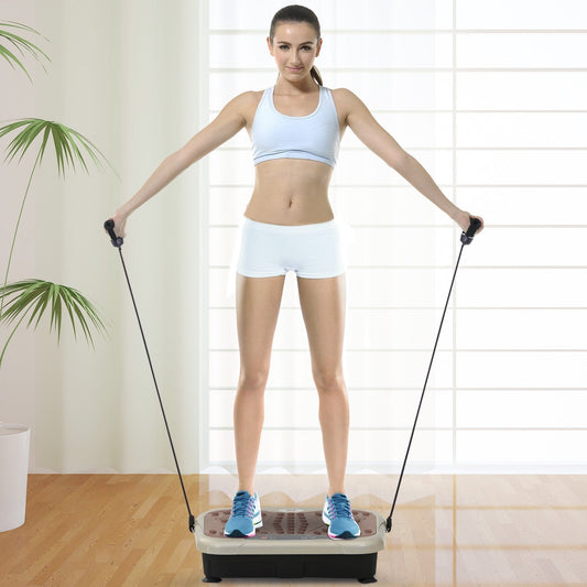 A woman standing on the recovery and training machine using the resistance bands