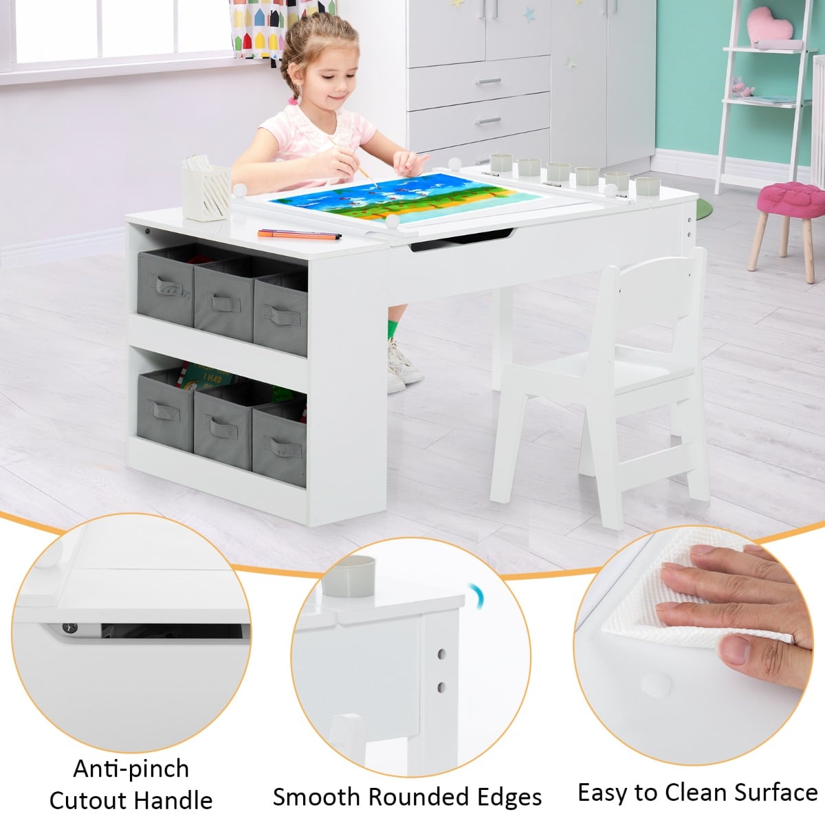 2-in-1 Kids Art Table Set with Chairs-White